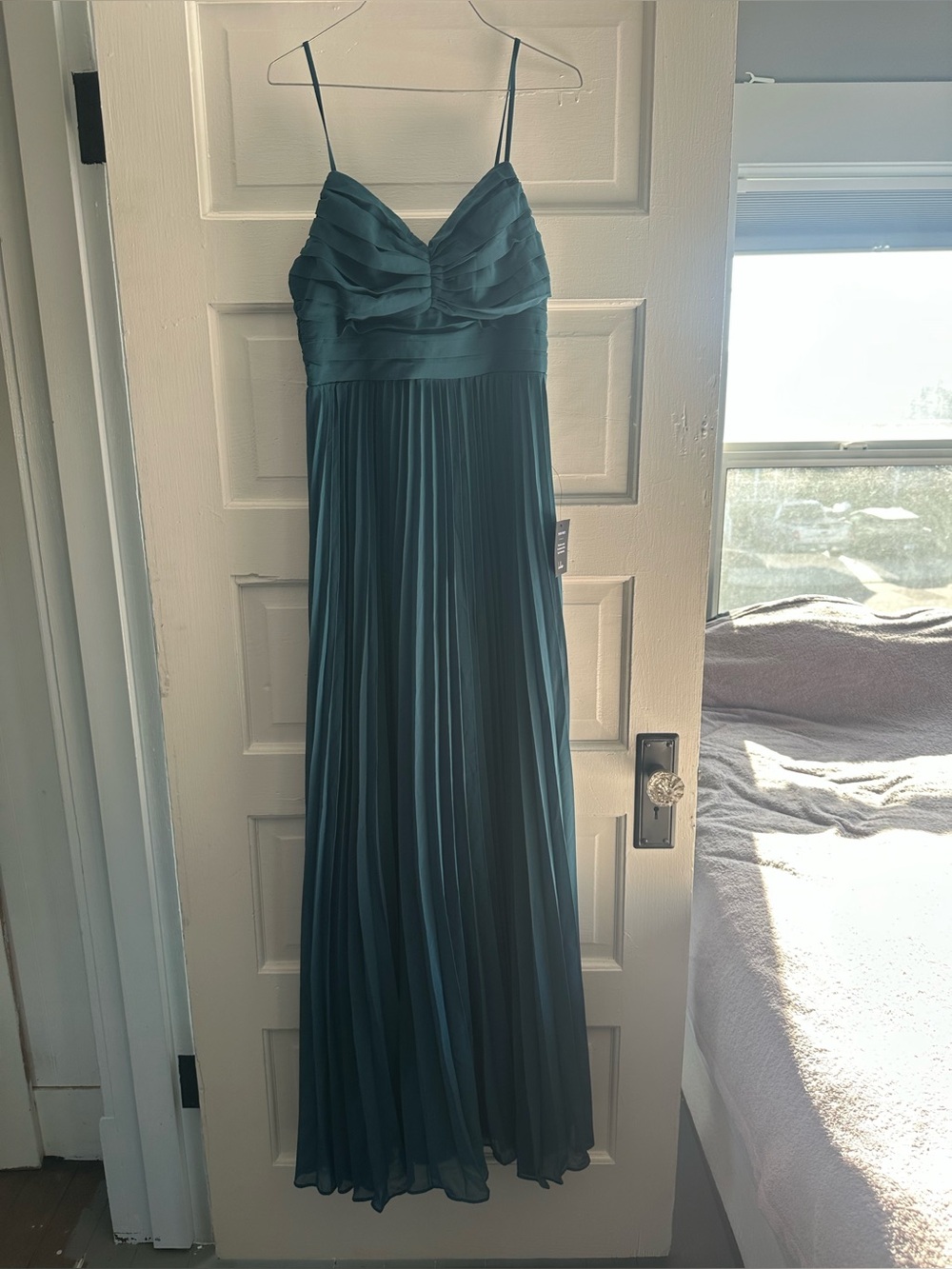 Lulus Teal Pleated Maxi Dress with Spaghetti Straps